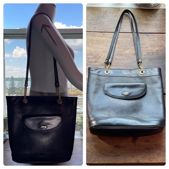 BALLY Vintage Leather Chain Strap Bucket Bag / Petite Tote, Black & Gold - Picture 5 of 17